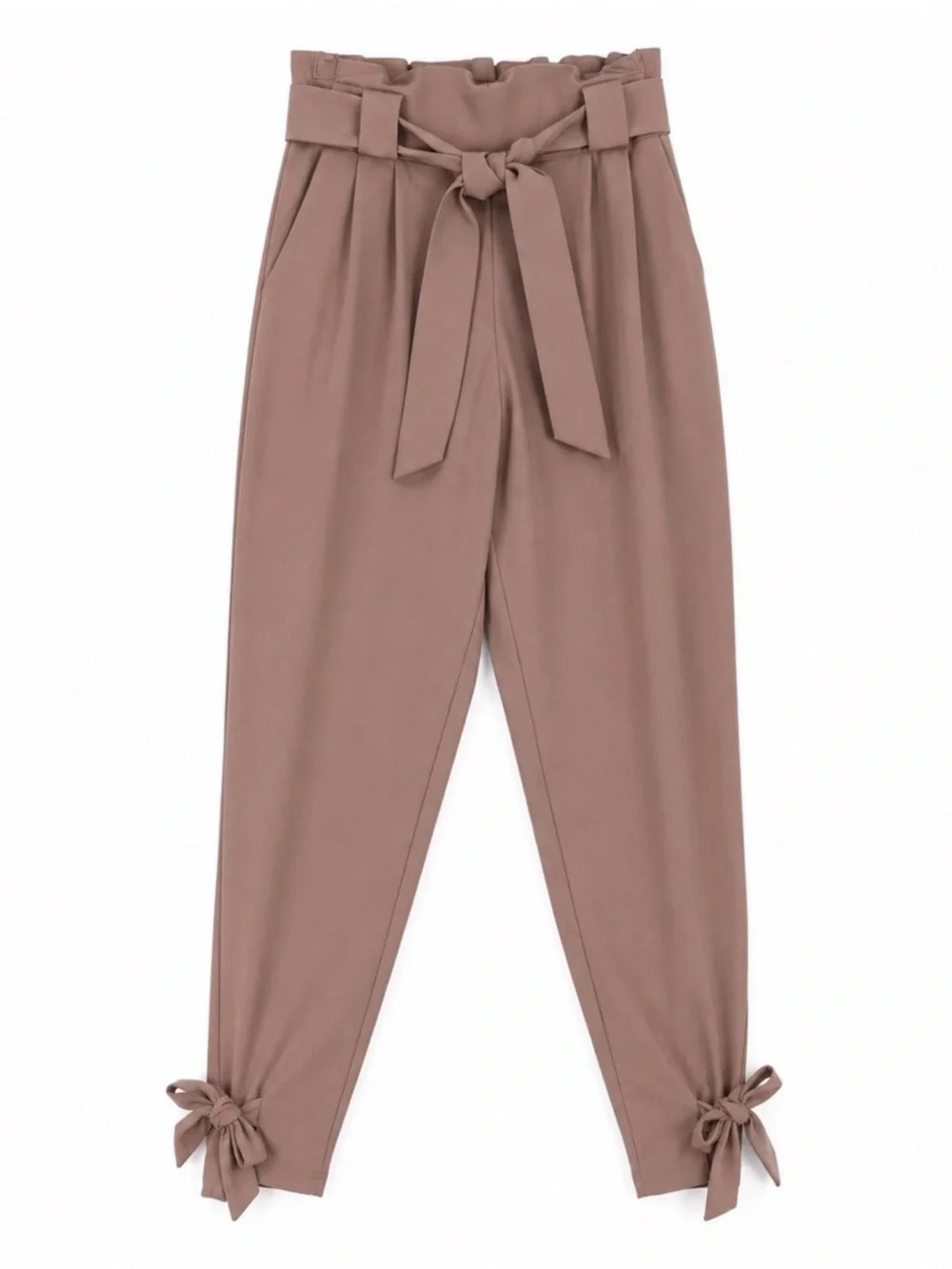 Grace Karin Women’s Paperbag Tie Waist Ankle Pants Size Small Taupe Bow Detail